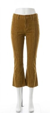 NEW AG JEANS pannelled quinne h.rise pleated crop flare jeans in mustard gold